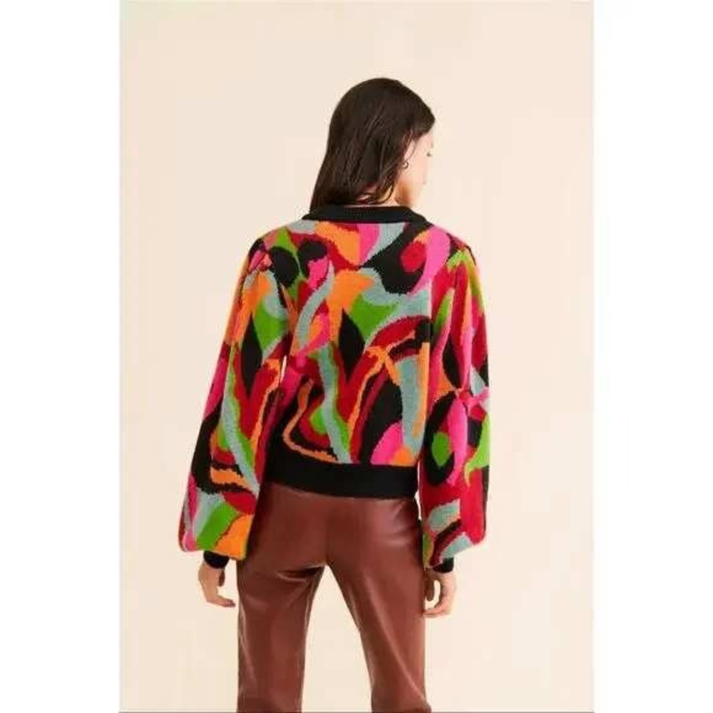 Farm Rio Womens The Dance Abstract Colorblock Knit Sweater Small Dopamine Artsy - Picture 2 of 11